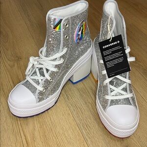 Converse Women's Silver Glitter Platform Sneakers 8.5W